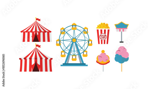 Carnival theme set bundle for fair circus amusement park vector