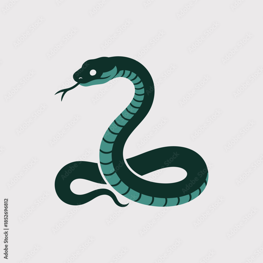 Fototapeta premium Coiled Green Snake Vector Illustration for Wildlife and Nature Design Concepts