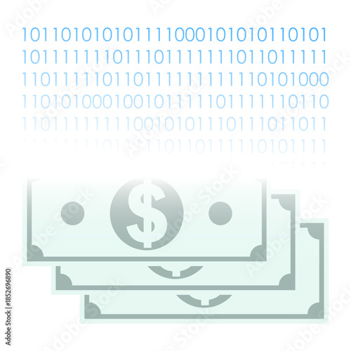Cash dollars are converted into digital virtual currencies. Introduction of electronic means of payment and digital money into the banking system. Isolated vector on white background