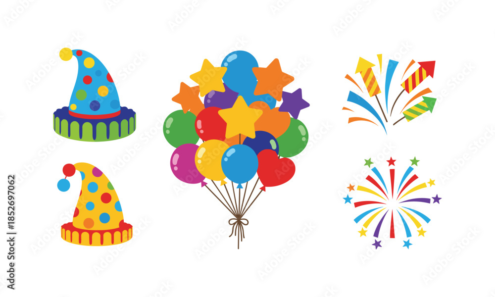 Obraz premium Party supplies decorative holiday design elements vector set bundle