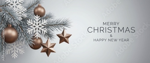 Christmas Greeting Card with Pine Branch and Ornaments