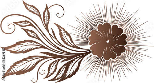 Ornate brown floral scrollwork design featuring a stylized burst element on a black background