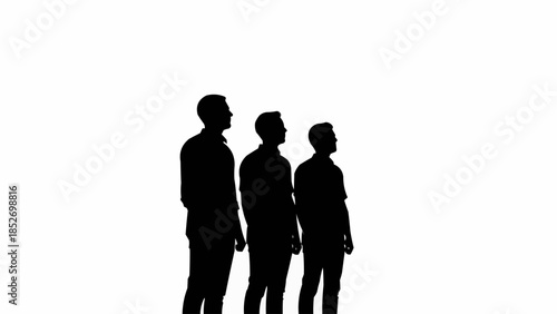 Three male silhouettes standing side by side against a white background, looking forward.