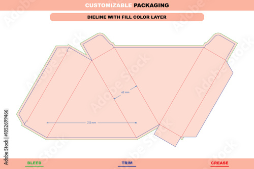 Quadro em tela Regular triangle box dieline vector with mortise lock system and custom sizing e