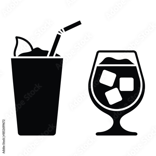 Ice Drink Vector, Silhouette, Illustration