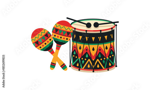 Set of samba percussion musical instruments for brazilian carnival