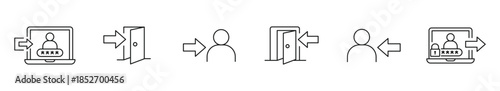 User Authentication and Access Control Icon Set, Login and Logout Process, Secure Account Access, User Authorization and System Security Concept, Vector Illustration