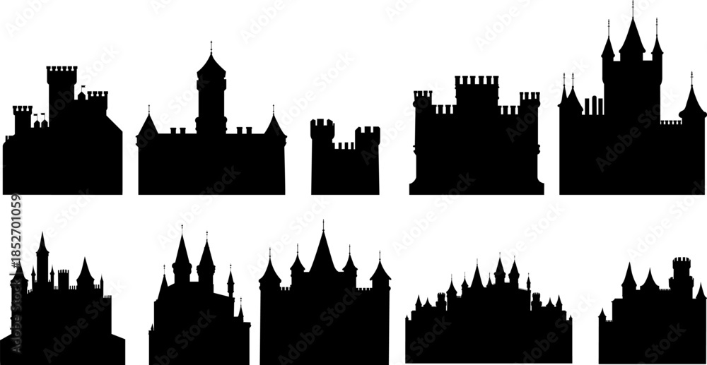 Obraz premium Silhouette castles, fortresses, vector set