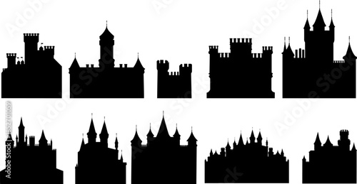 Silhouette castles, fortresses, vector set