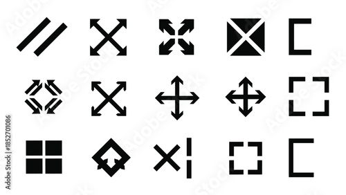 A collection of black user interface icons for window and view controls, such as expand, full screen, move, and grid view.