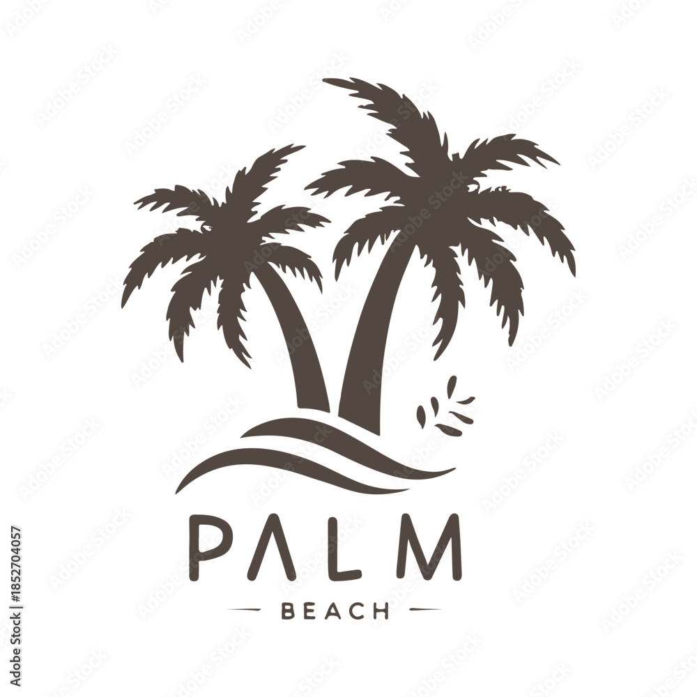 Obraz premium Summer beach island with palm trees in the ocean. Vector emblem of travel, holiday, resort. Vector Logo collection.