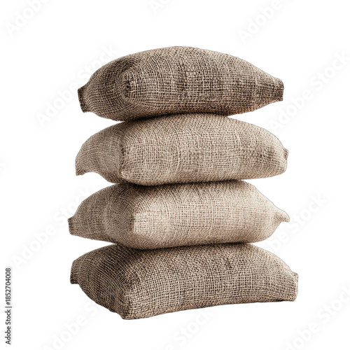 Stack of four textured, rectangular, light brown cushions
