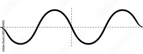 Sine wave vector with labeled x and y axes, smooth waveform diagram, trigonometric function