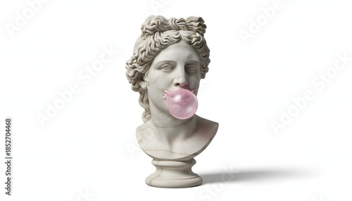 Statue blowing bubblegum on White Background 