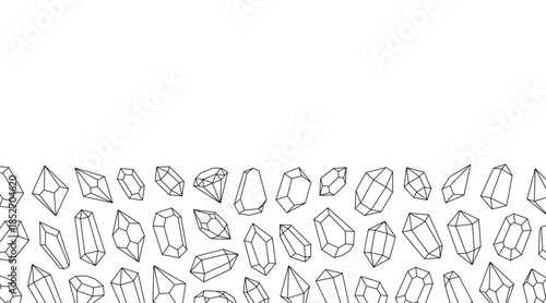 Crystals outline banner. Luxury gemstones crystals. Gemstones, amethyst, ruby, sapphire, emerald, topaz and quartz. Vector illustration