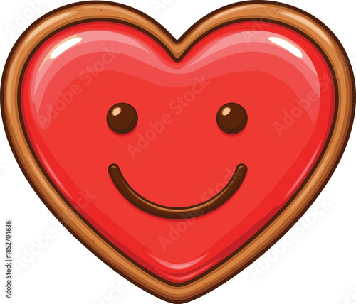 Heart with smiling face as ginger cookie isolated on white