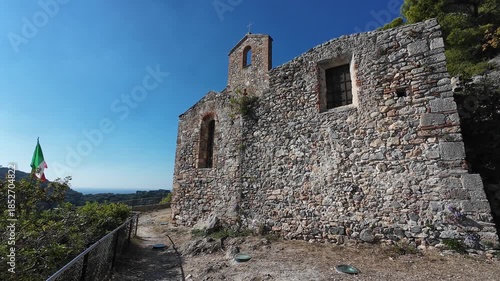 Ancient Church of San Lorenzo along the piligrim's track in Varigotti, Italy