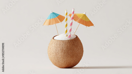 Cute Style 3D Coconut Drink with Rainbow Umbrella