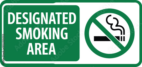 Designated Smoking Area Sign, Guidelines for Smokers, Public Safety and Health Icon, Outdoor Signage Concept, Smoking Zone Instructions, Clear Directional Symbol, Facility Compliance Graphic Design.