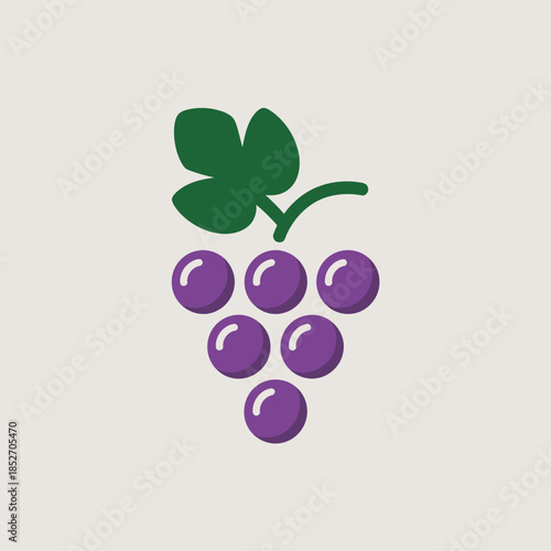 Simple Flat Illustration of a Purple Grape Bunch with Green Leaf for Food and Wine Themes