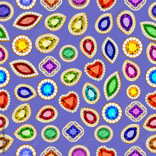 Illustration of vintage seamless pattern with gems