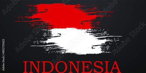 Happy independence day of Indonesia with watercolor grunge brush flag background