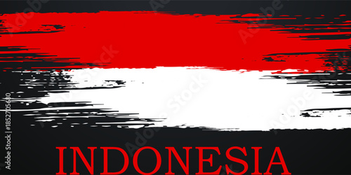 Happy independence day of Indonesia with watercolor grunge brush flag background