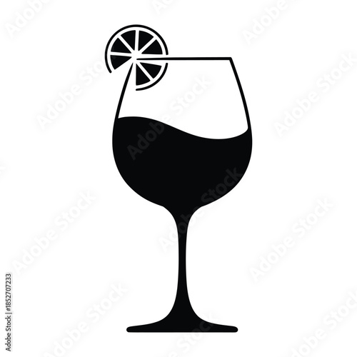 Wine glass with garnish Vector, Silhouette, Illustration