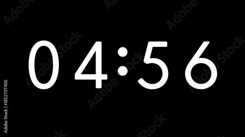 Digital Countdown Timer from 5 to 4 Minutes on Black Background – 1-Minute Interval Clock Animation for Productivity, Presentations, and Visual Projects