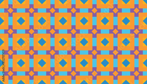 Seamless colorful geometric pattern with repeating square and diamond shapes. Abstract geometric seamless background with vibrant colors