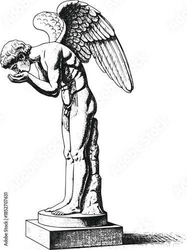 Angel Statue Kneeling on Pedestal