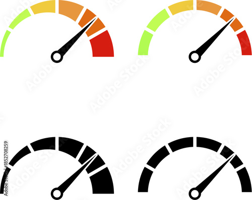 Speedometer Gauge Icon Set – Performance Meter Vector Illustration