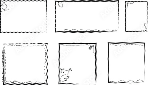 Collection of minimalist hand-drawn rectangular and square frames with wavy doodle borders for scrapbooking and creative design projects