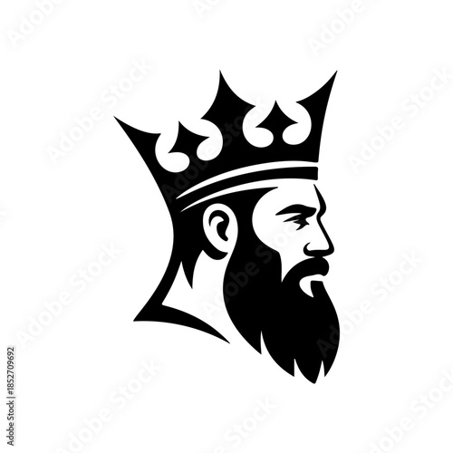 Wallpaper Mural A profile black and white vector logo of a strong, bearded king wearing a royal crown, symbolizing monarchy, authority, power, and high status. Torontodigital.ca