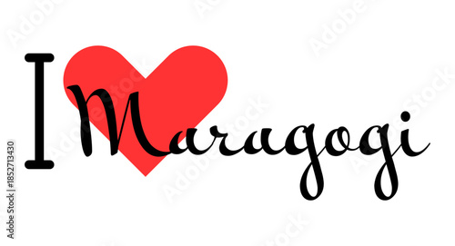 I love Maragogi, city of Brazil. Hand drawn letters with red heart. Vector illustration lettering, modern design