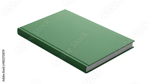 Green blank hardcover book mockup in perspective view isolated on white background