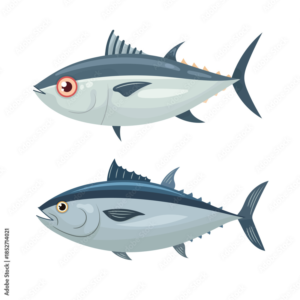 Naklejka premium Tuna fish. Flat vector clipart, illustration with isolated background.