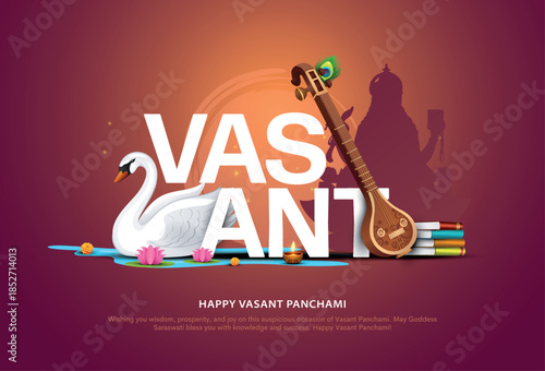 Vector illustration of happy Vasant Panchami puja of India. Creative design for banner, poster, card.