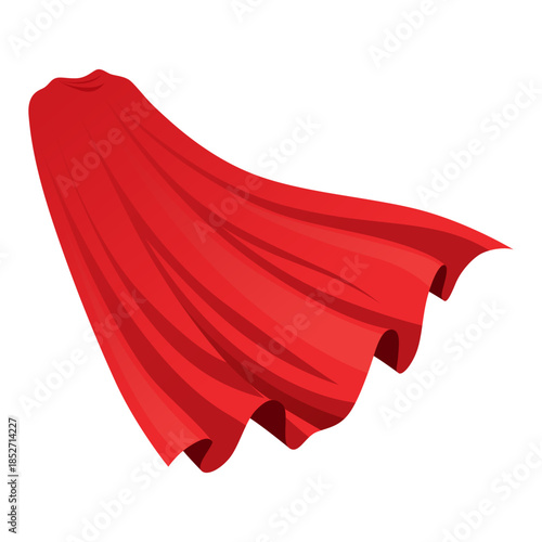 Superhero red cape in back view. Scarlet fabric silk cloak. Mantle costume or cover cartoon vector illustration