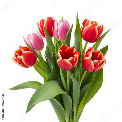 Wallpaper Mural Beautiful bouquet of red and pink tulips with green leaves Torontodigital.ca
