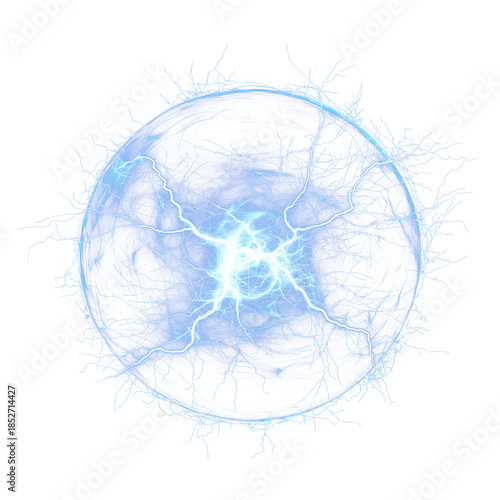 Blue Ball Lightning Energy Sphere with Electric Plasma on Transparent Background
