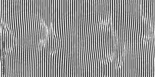 Black and white vertical stripes with wavy distortions and textured areas abstract background