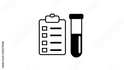 Medical checklist and test tube icon for healthcare and laboratory concepts