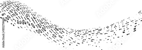 Black binary code flowing in a wave pattern on a white background data digital technology