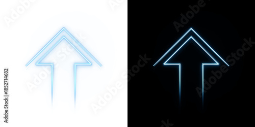 Blue Neon Arrow Up with Glowing Light Lines, Transparent PNG