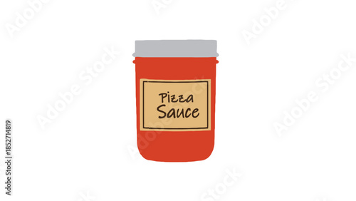 A jar of pizza sauce with a white lid and label on it