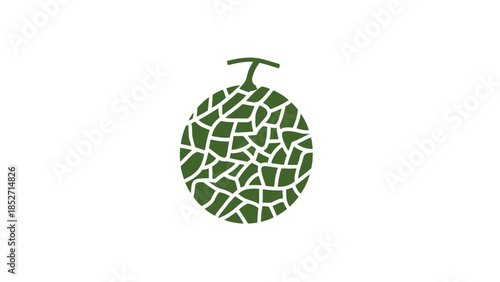 Green mosaic melon illustration on white background with stem
