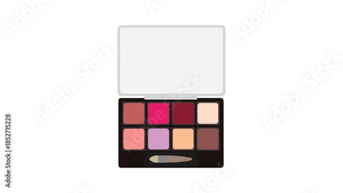 Makeup palette with various colorful eyeshadows and blushes in a black case