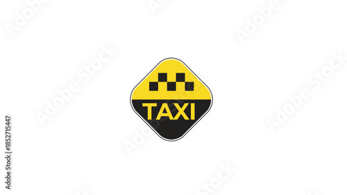 Taxi sign with yellow and black colors and checkered pattern