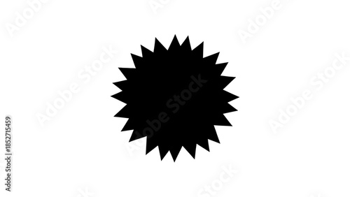 Black spiky starburst shape on white background, abstract graphic design element